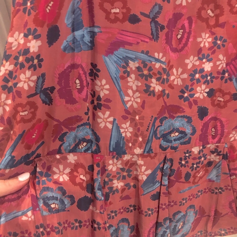 💥 FARM RIO Blush Floral Bird Mini Dress w Belt Sz S - Picture 12 of 13